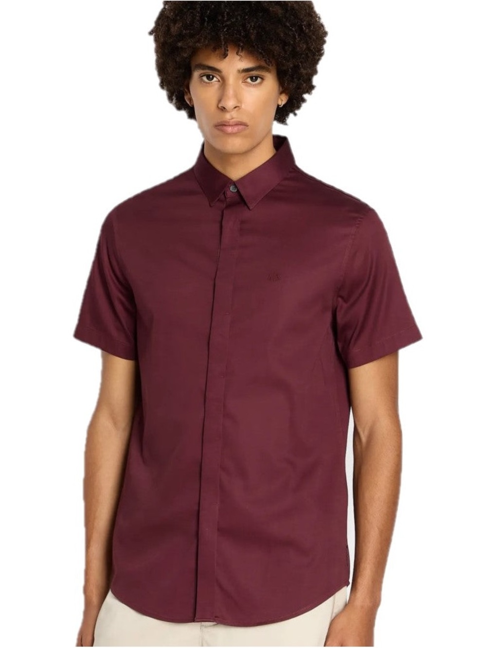 Armani Exchange Men's Short Sleeve Button-Down Shirt in Burgundy